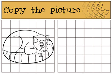 Educational game: Copy the picture. Little cute lemur sleeps. © ya_mayka