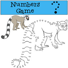Educational game: Numbers game. Little cute lemur smiles. © ya_mayka