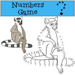 Educational game: Numbers game. Little cute lemur smiles.
