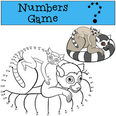 Educational game: Numbers game. Mother lemur with her baby.
