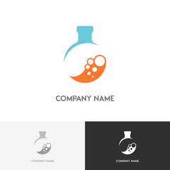 Science laboratory logo - colored test tube with bubbles Simple symbol on the white background