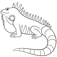 Naklejka premium Coloring pages. Cute iguana smiles.