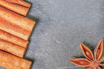 Cinnamon sticks and star anise macro