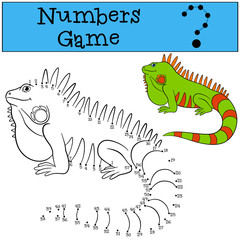 Educational game: Numbers game. Cute green iguana.