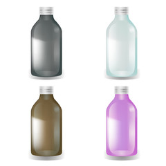 Beauty can with tin lid set. bottle with screw cap. Vector Blank Set of Plastic Packaging for Cosmetics, Vitamins, Pills or Capsules