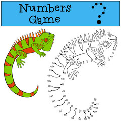 Obraz premium Educational game: Numbers game. Cute green iguana.