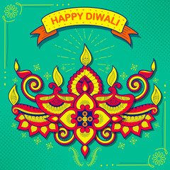 Burning diya on Happy Diwali Holiday background for light festival of India