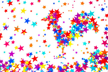 Close-up symbol of 2017 rooster, built of colorful stars, on a w