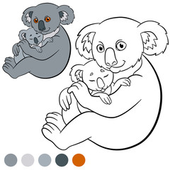 Color me: koala. Mother koala with her cute baby.
