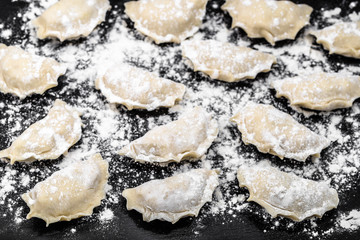 Raw dumplings background, cooking homemade