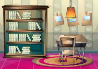 cartoon vector illustration interior library room with separated layers in 2d graphic