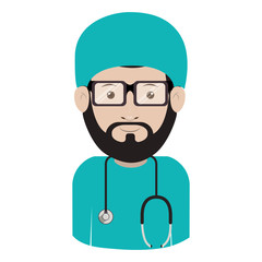 cartoon avatar man medical doctor with surgery clothes and stethoscope tool. professional medical occupation over white background. vector illustration