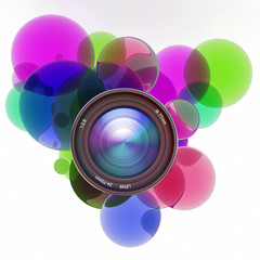 Camera lens in multicolored context