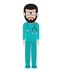 cartoon avatar man medical doctor with surgery clothes and stethoscope tool. professional medical occupation over white background. vector illustration