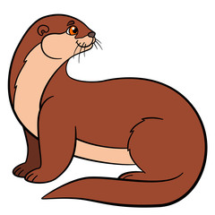 Cartoon animals. Little cute otter smiles.