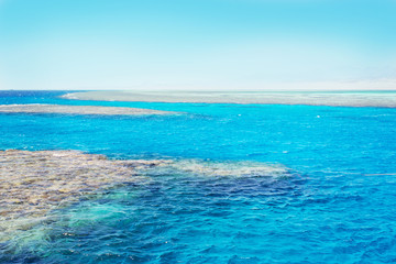 clear blue Red Sea with coral and white sand strip, Egypt