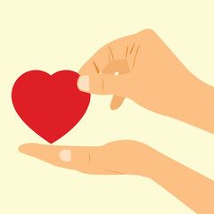 Concept of Donate Organ, heart in a hand symbol, heart icon in red color