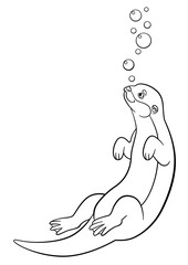 Coloring pages. Little cute otter swims.