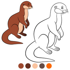 Coloring page. Little cute otter smiles.