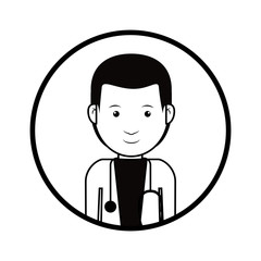 silhouette avatar man medical doctor smiling with stethoscope. professional medical occupation over white background. vector illustration