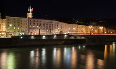 Old historic city of Salzburg in Austria by night