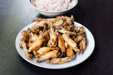 Hot Meat Dishes - Fried Chicken Wings with Garlic Cheese Sauce