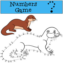 Educational game: Numbers game with contour. Little cute otter s