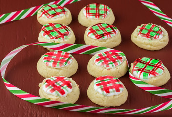 Christmas sugar cookies home painted with food color.