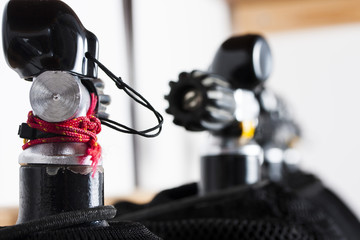 Black oxygen cylinders close up