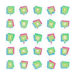 Collection of modern colorful transparent speech bubbles and dialog balloons with simple white signs. Vector illustration