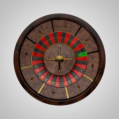 Casino roulette wheel. 3D rendering illustration.Top view.