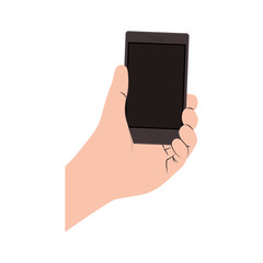 human hand holding a smartphone electronic device over white background. vector illustration