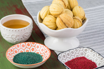 Homemade walnut shaped cookies with filling.