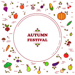 Fresh vegetables vector set. Harvest illustration in line style. Farm nature healty food. Organic fall banner. Autumn festival.