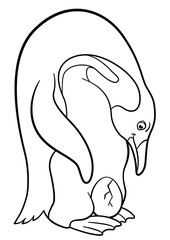 Coloring pages. Father penguin looks at the egg.