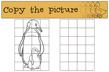 Educational game: Copy the picture. Mother penguin with her baby