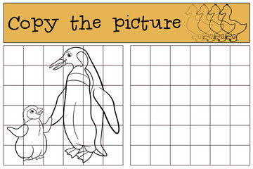 Fototapeta premium Educational game: Copy the picture. Mother penguin with baby.