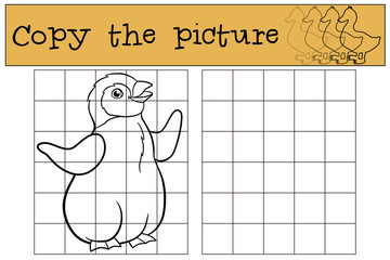 Fototapeta premium Educational game: Copy the picture. Little cute baby penguin smi