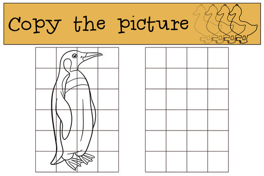 Educational game: Copy the picture. Little cute penguin smiles.