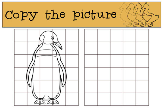 Educational game: Copy the picture. Little cute penguin smiles.