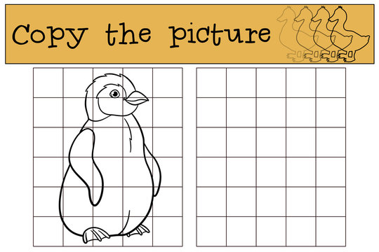 Educational game: Copy the picture. Little cute baby penguin smi