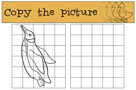 Educational game: Copy the picture. Little cute penguin swims.