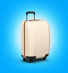 Suitcase on wheels without shadow isolated on blue gradient back