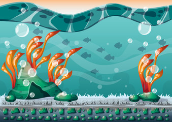 Naklejka na ściany i meble cartoon vector underwater background with separated layers for game art and animation game design asset in 2d graphic