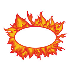 fire flames burning with circle shape banner template over white background. vector illustration