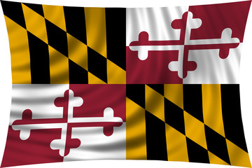 Flag of the US state of Maryland waving isolated on white