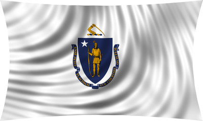 Flag of the US state of Massachusetts waving isolated on white