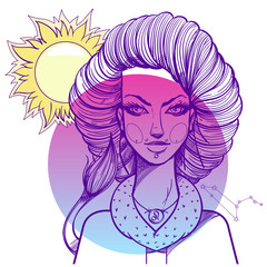 Portrait of the girl symbolizes the zodiac sign Leo.