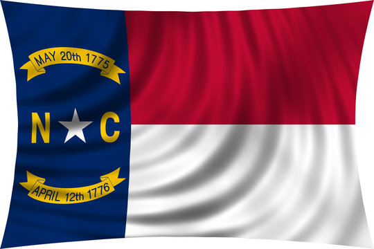 Flag of the US state of North Carolina waving isolated on white