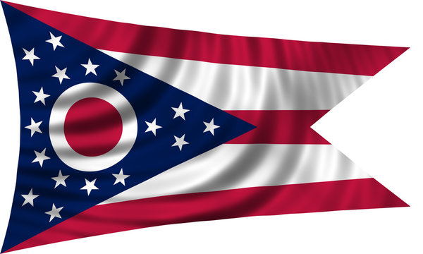 Flag of the US state of Ohio waving isolated on white